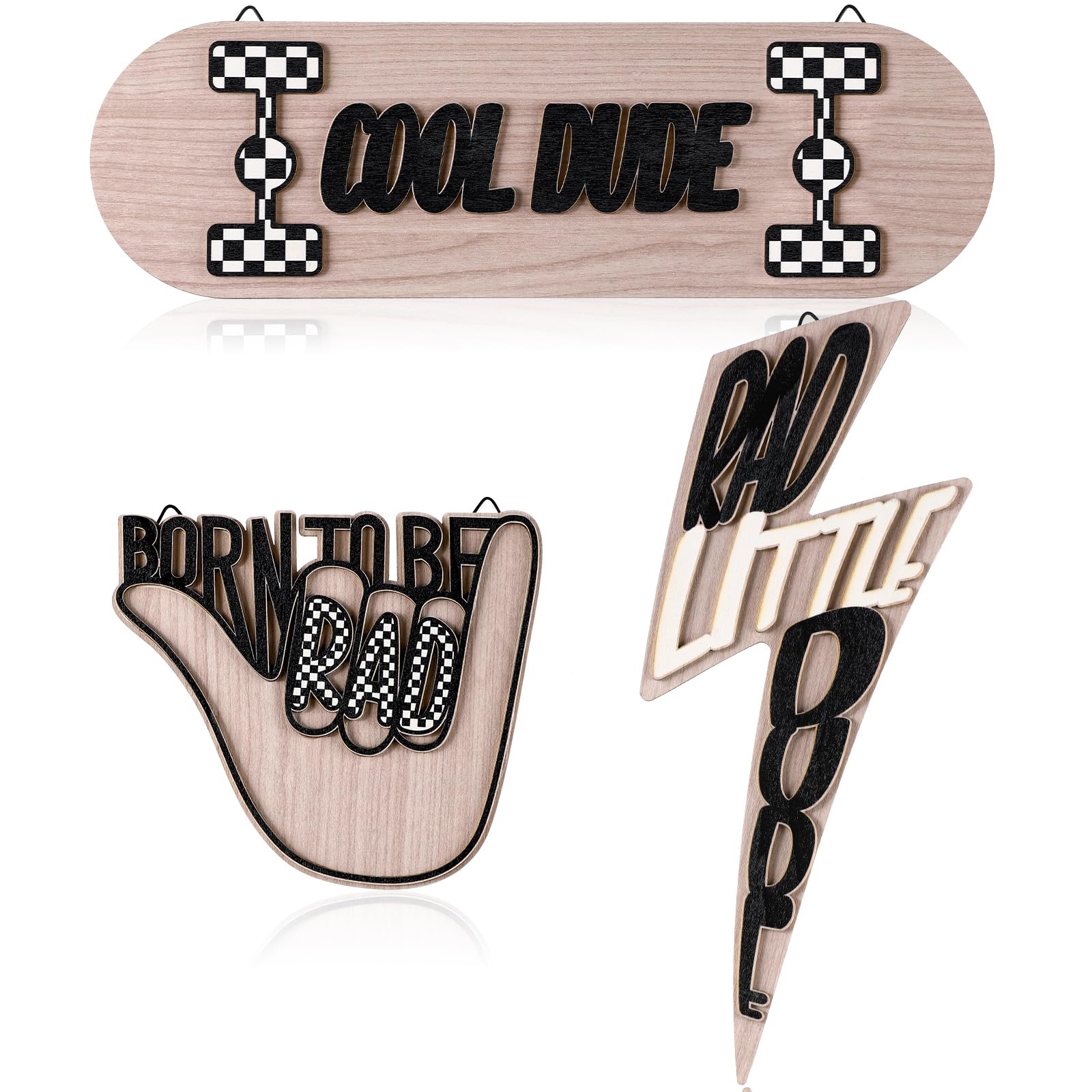 Briwooody 3pc wood sign set adds playful nursery decor for walls.
