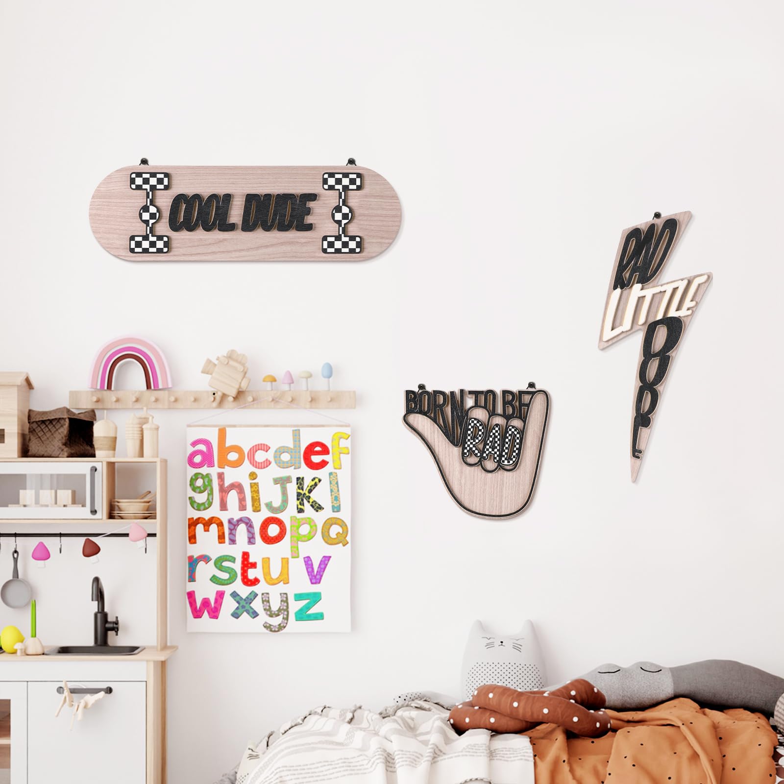 Briwooody Cool Dude wood sign showcases edgy style for playroom walls.