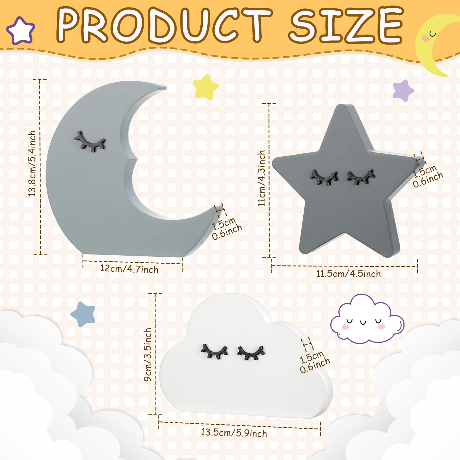 Briwooody Moon Stars Cloud decor star ornament enhances Nordic boho vibes in playrooms