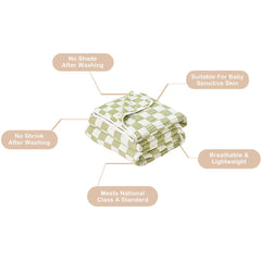 Brnabiou blanket during tummy time on mat in sage green checker for moisture-absorbing comfort