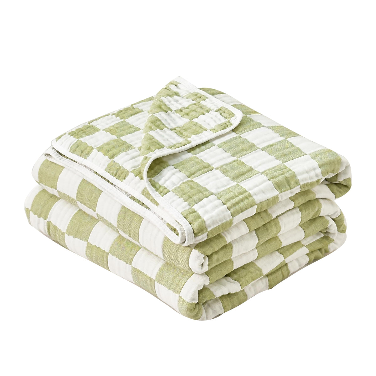 Brnabiou blanket folded in sage green checker for cozy warmth