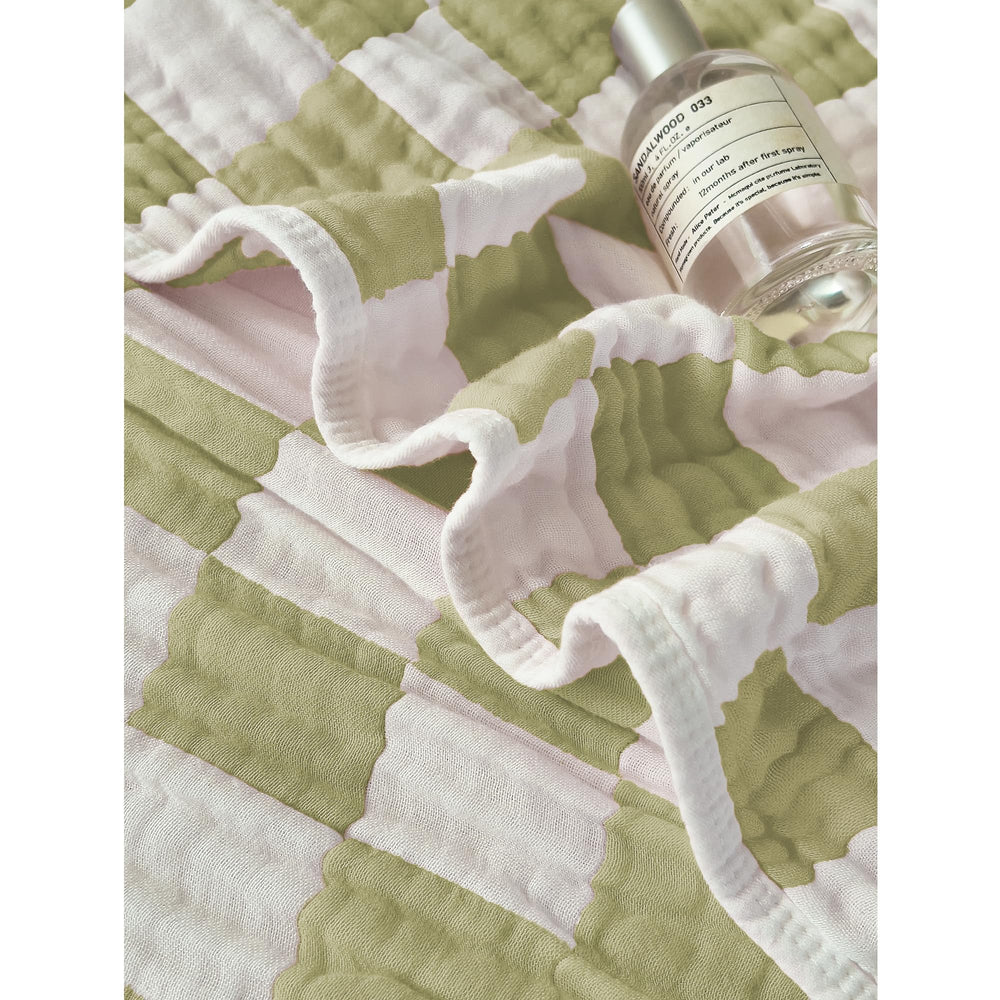 Brnabiou blanket in stroller for on-the-go warmth in sage green checker