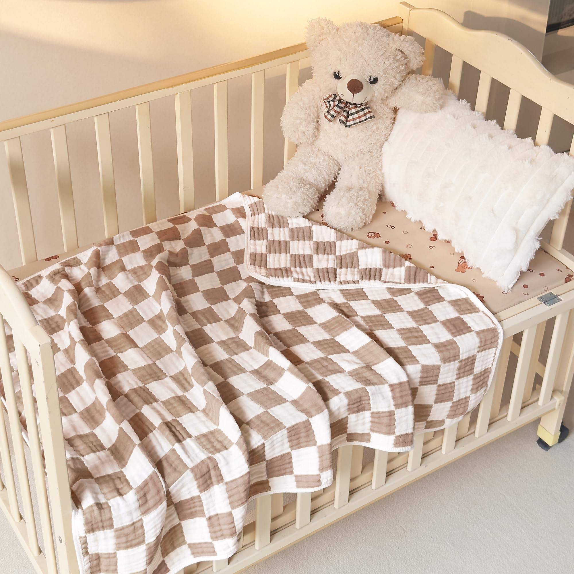 Brnabiou nursing cover draped scene showing versatile blanket in coffee