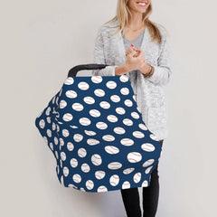 Broiteid Baseball Blue nursing cover demonstrates breathable fabric for feeding anywhere