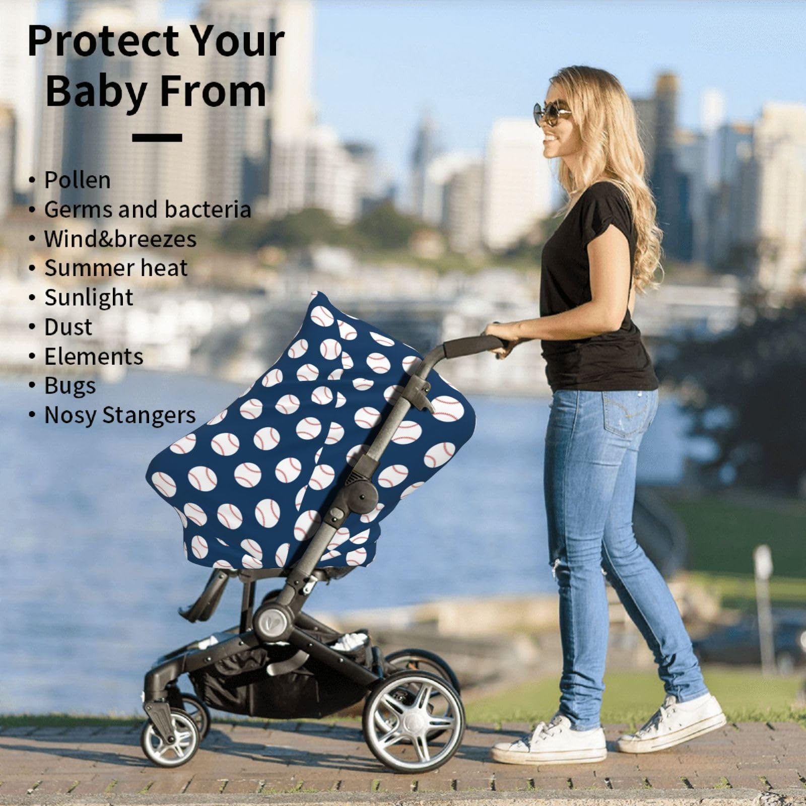 Broiteid Baseball Blue shopping cart cover protecting baby during errands