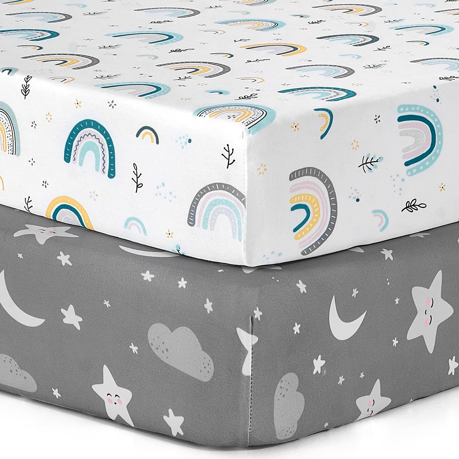 Brolex baby fitted crib sheets rainbow stars pack for soft, safe sleep.