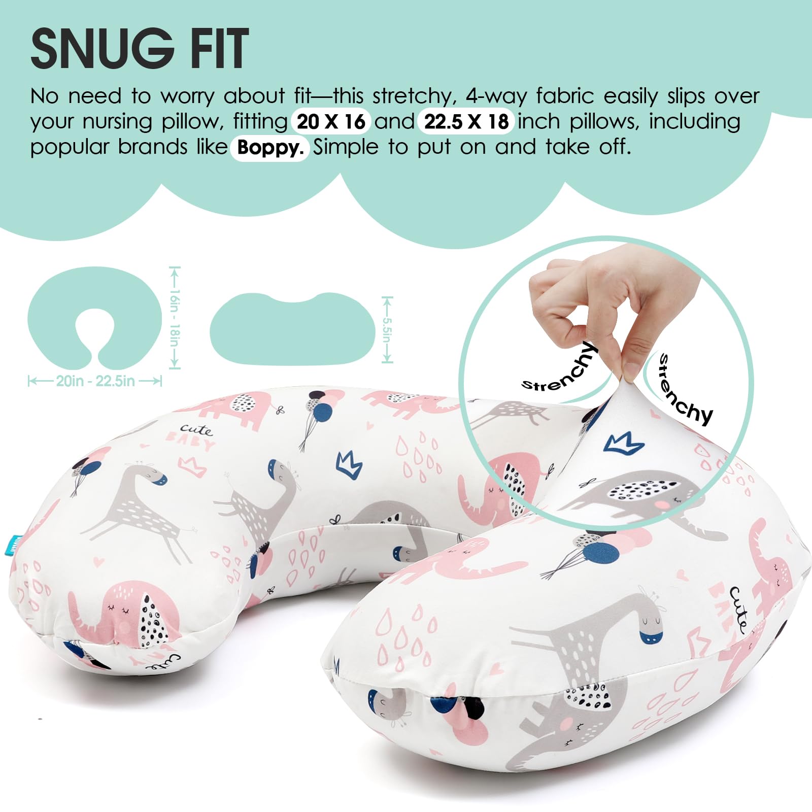 BROLEX boppy cover with elastic edge delivers a snug, slip-free fit.