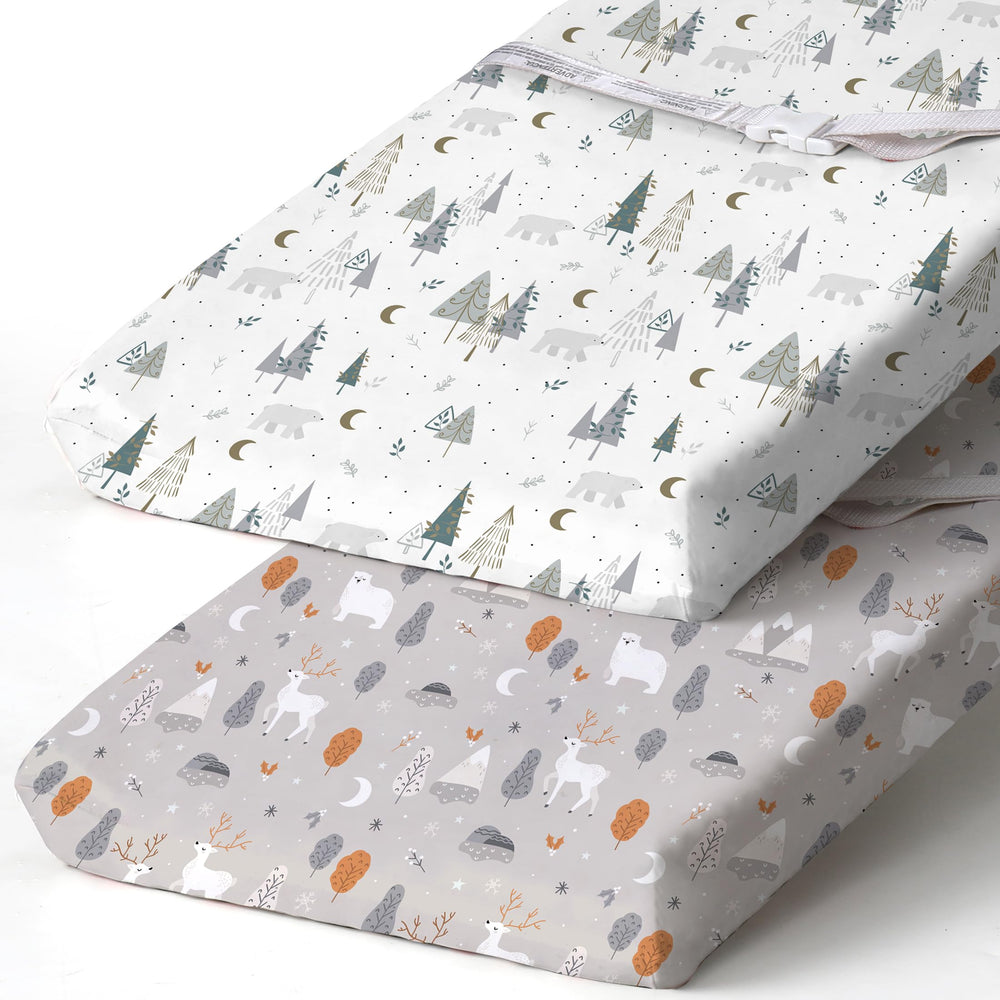 BROLEX changing pad cover Snowy Forest closeup shows ultra-soft fabric for baby comfort.