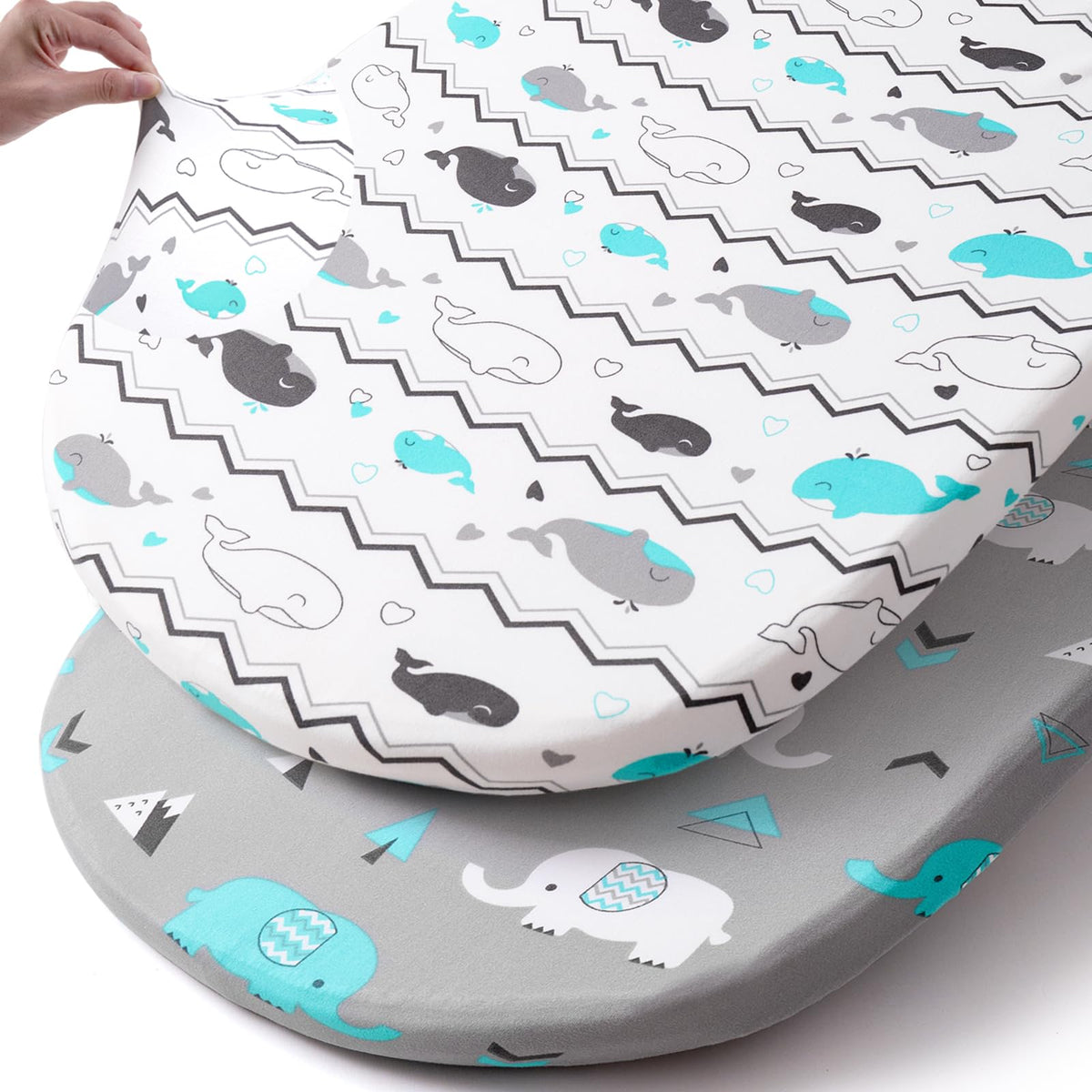 BROLEX elephant-design bassinet sheet provides a snug universal fit for cradles.