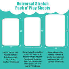 BROLEX mini crib sheets displayed on a compact playard mattress.