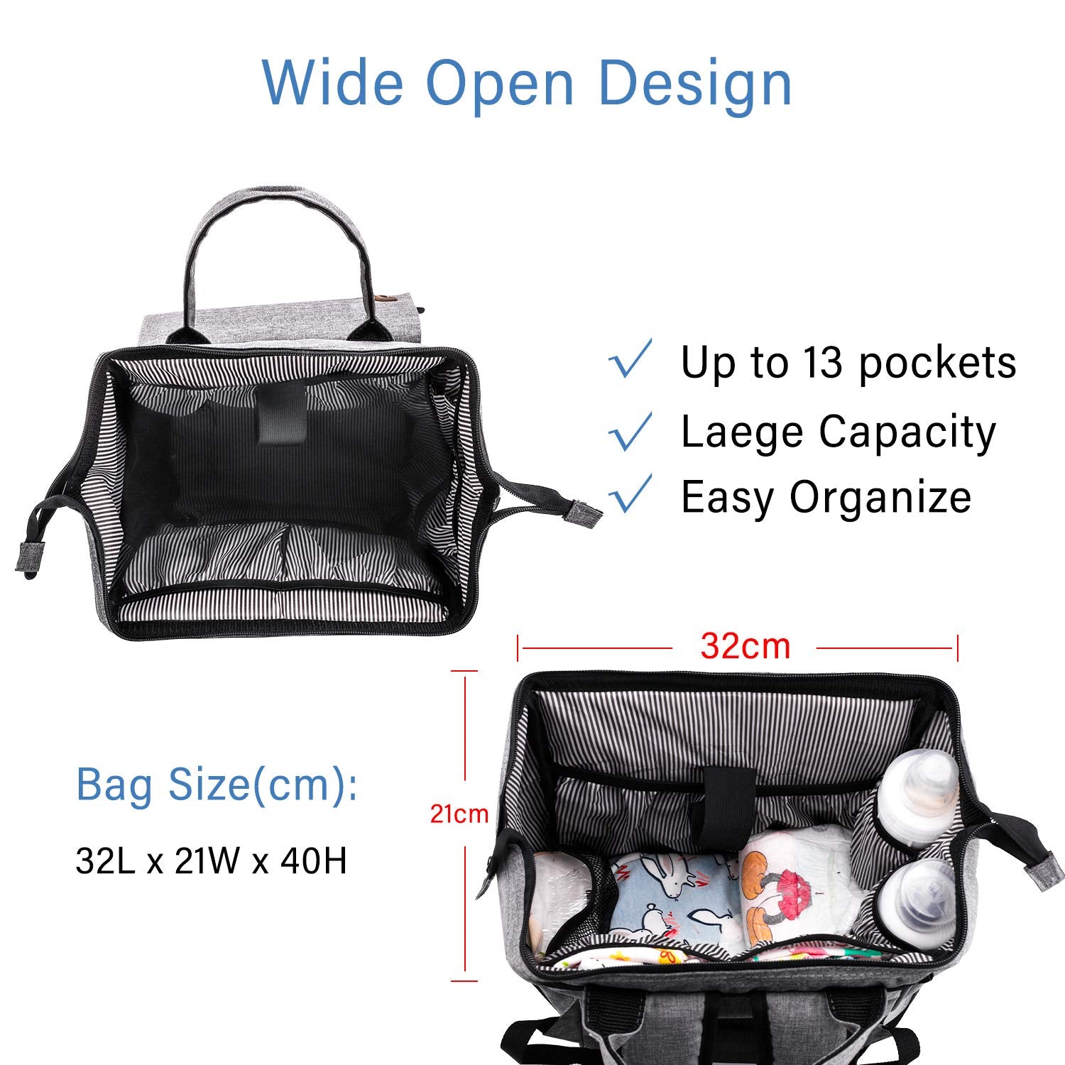 BRONZY versatile large diaper bag backpack insulated bottle holders provide temperature-ready feeds on trips
