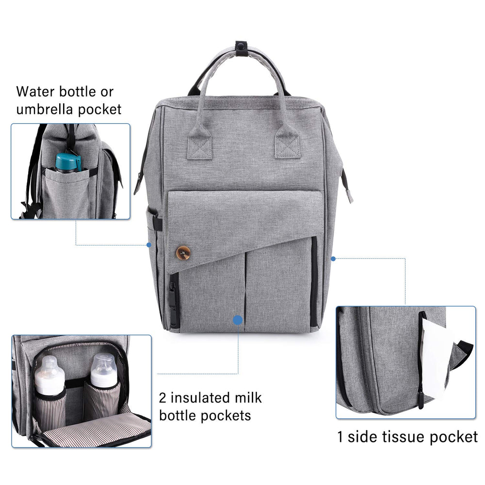 BRONZY versatile large diaper bag backpack interior pockets demonstrates 13-pocket layout for easy packing