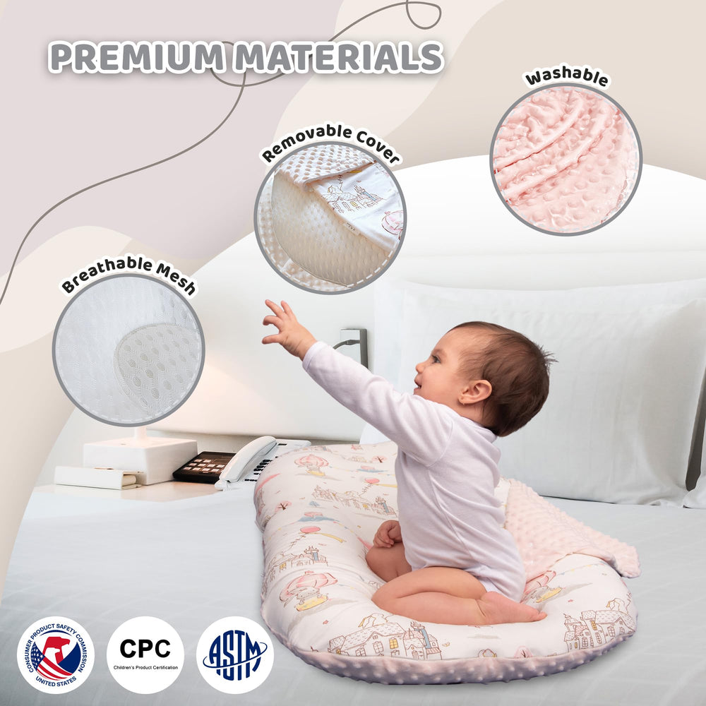 Brunees baby lounger pink breathable mesh-core ensures airflow and temperature balance.