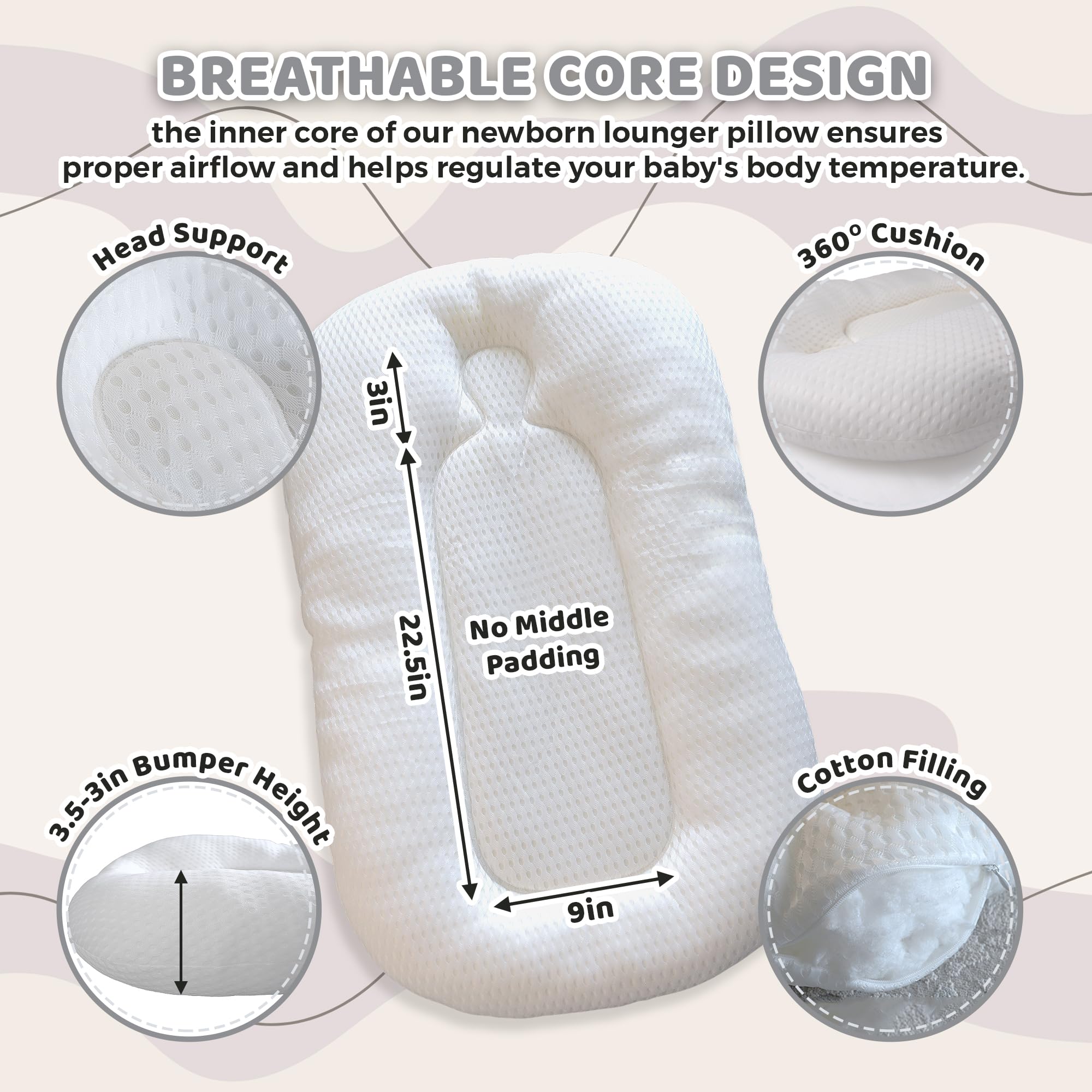 Brunees baby lounger pink travel-ready nest for on-the-go comfort.