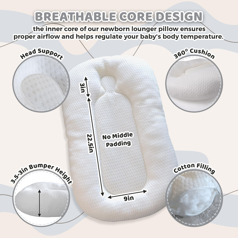 BRUNEES versatile baby lounger supports tummy time, lounging, and portable travel