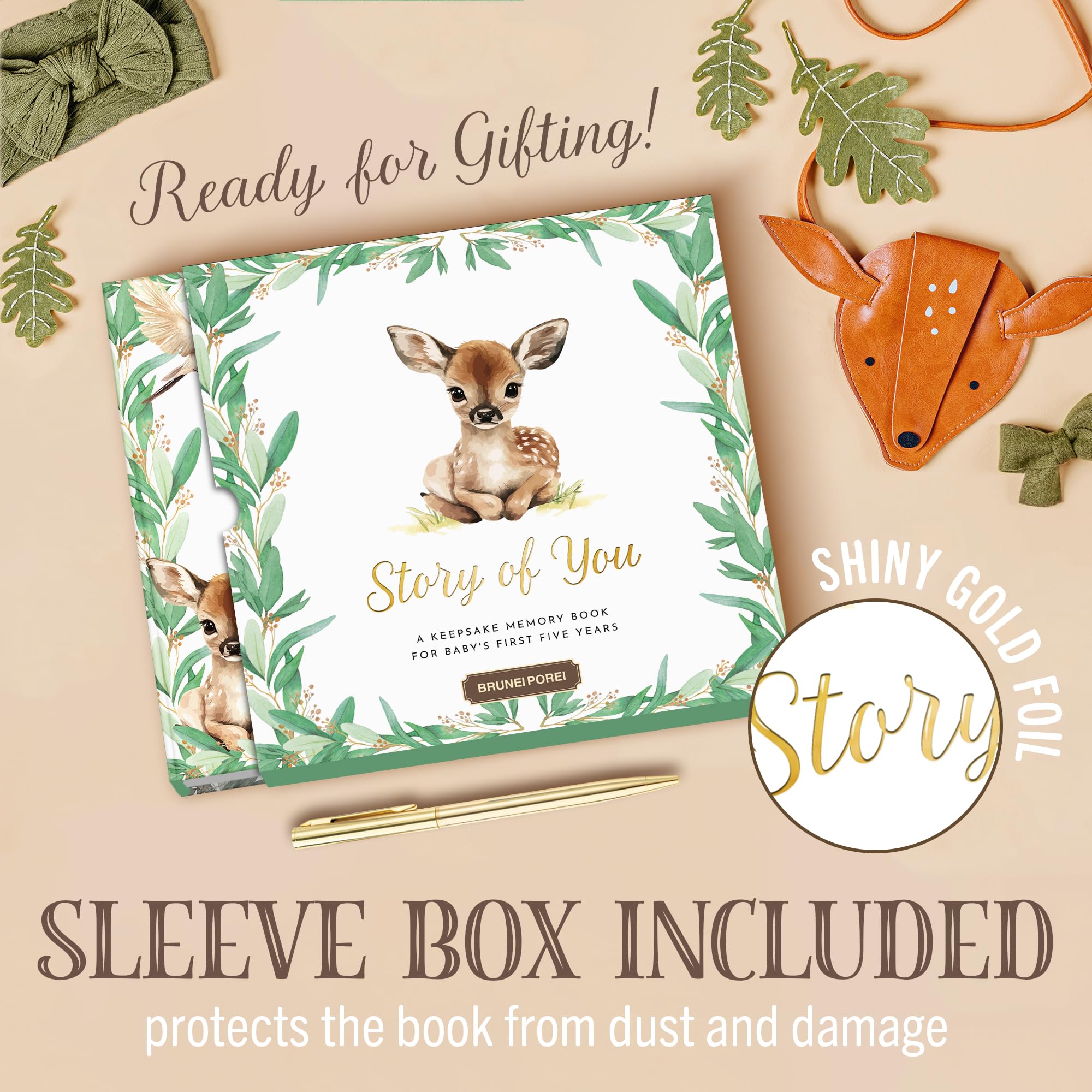 BRUNEI POREI golden metallic pen completes keepsake kit for writing memories