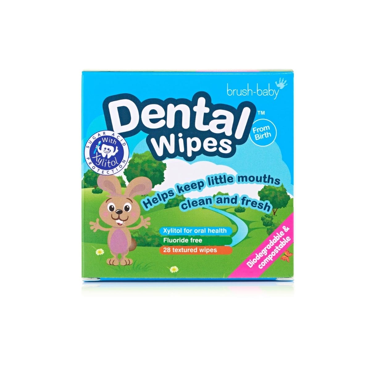 Close-up of Brush Baby wipe texture showing soft, durable material