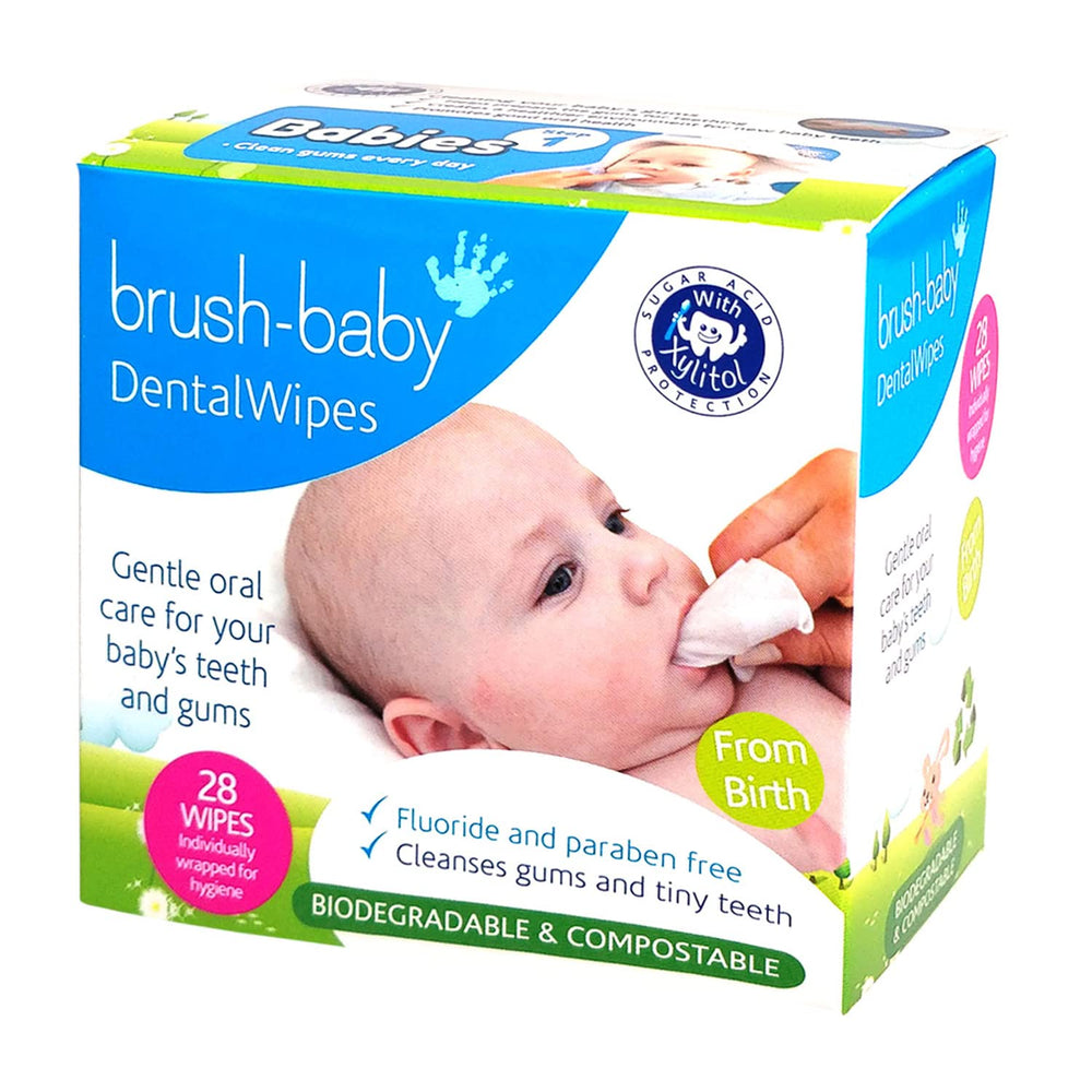 Brush Baby teething relief wipes pack with 28 finger wipes for toddlers
