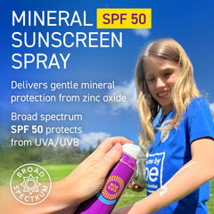 Brush On Block BOB Kids SPF 50 continuous spray showing all-angle application