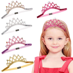 B&S FEEL baby crown headband gold side view shows comfortable elastic band