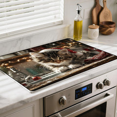 BSFHH Christmas Cat stove top cover close-up highlights anti-slip and heat protection.