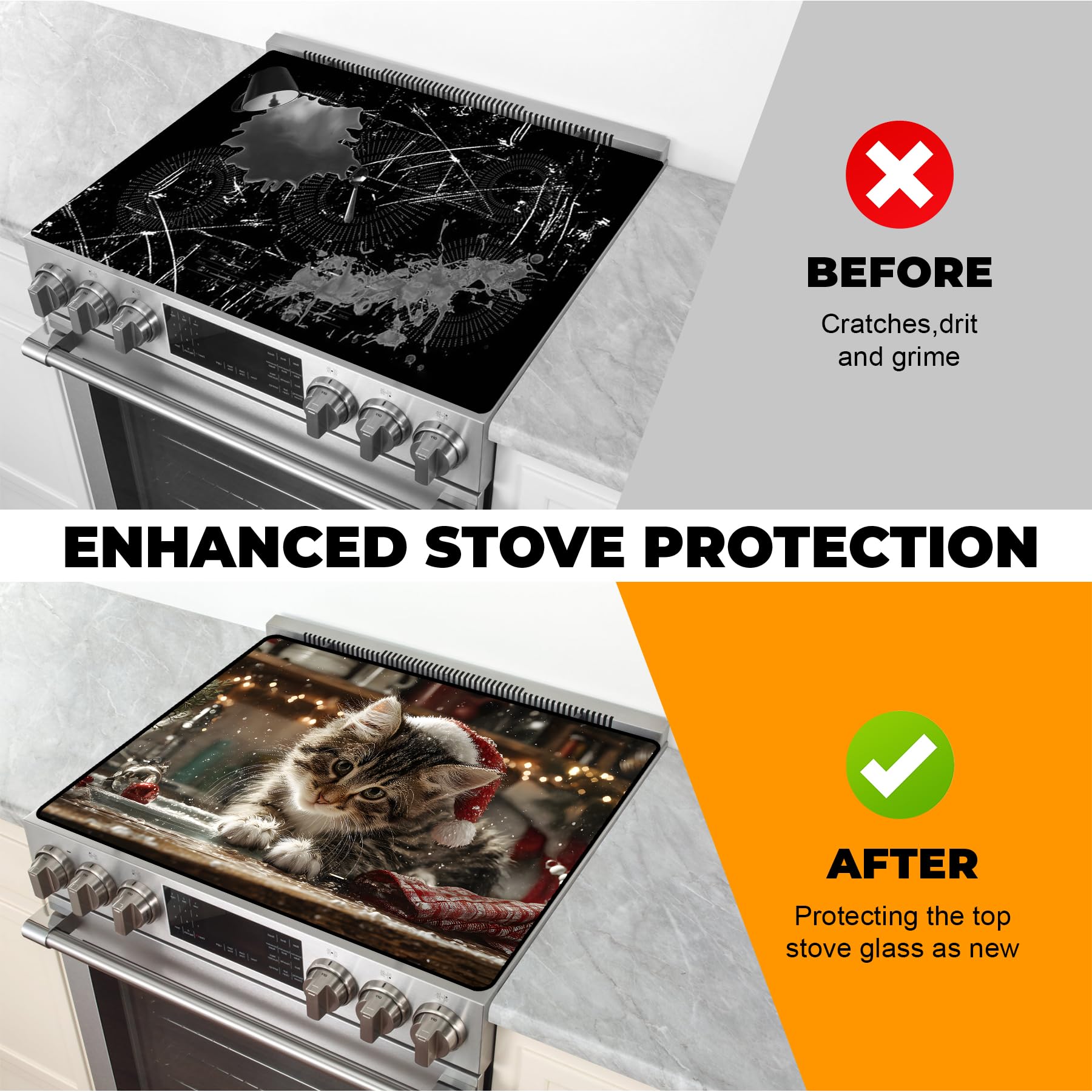 BSFHH Christmas Cat cover features sleek glass-like design for modern kitchens.