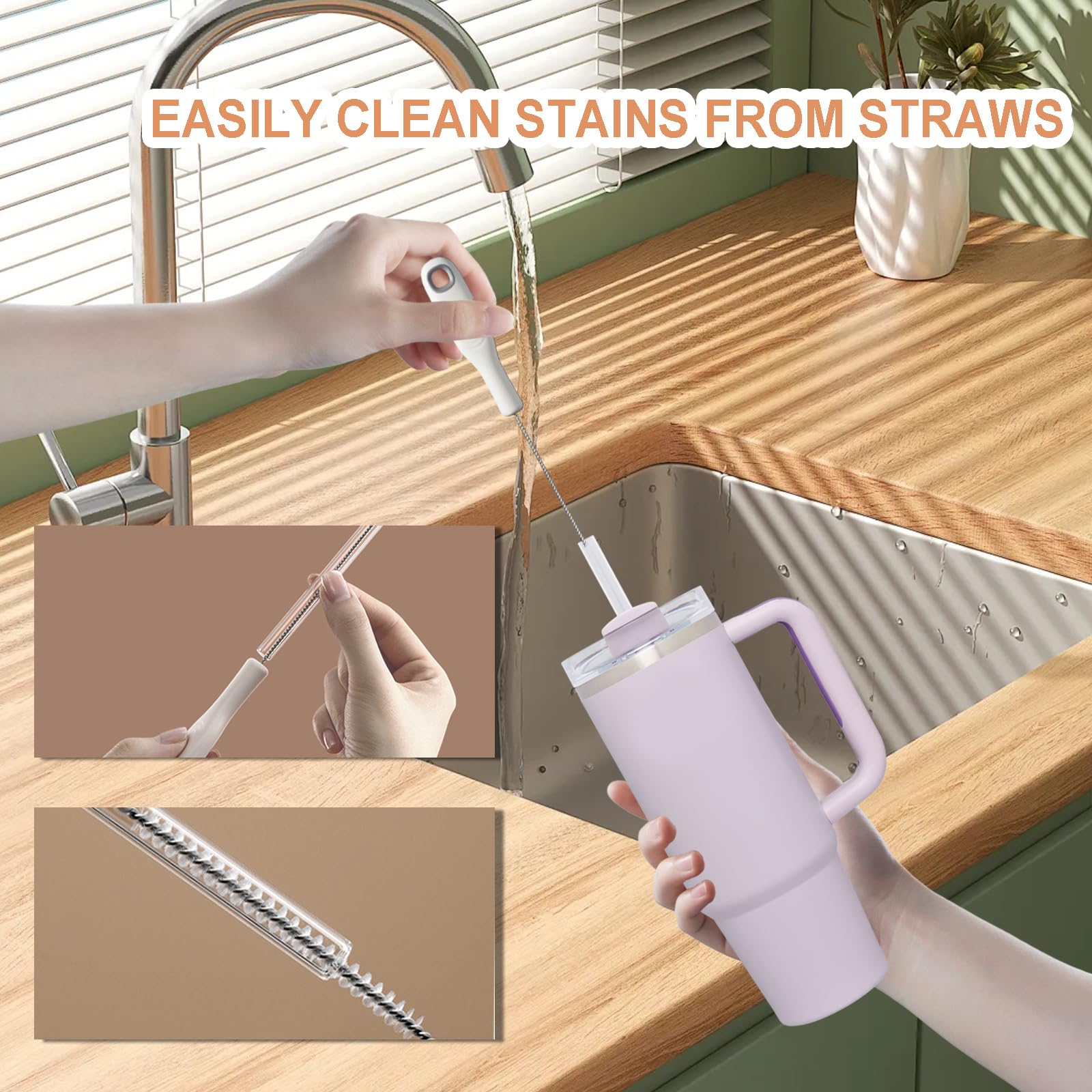 BSMstone straw cleaning brush reaches inside for thorough straw cleaning