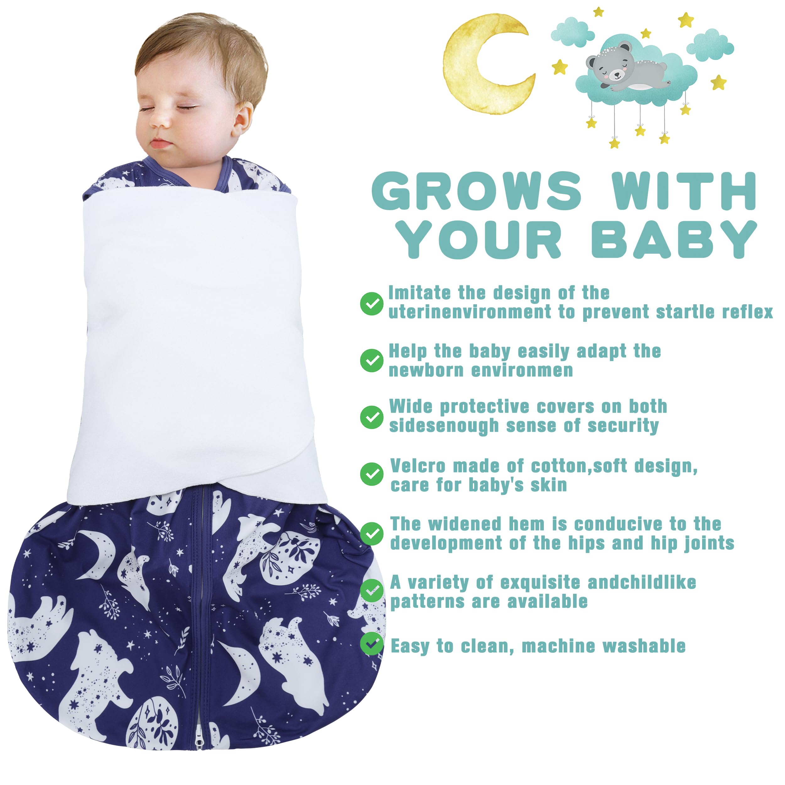BSTOPPT swaddle wings soft cotton closeup demonstrates safe comfortable swaddling