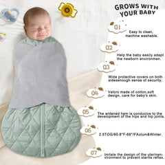 BSTOPPT three-way adjustable swaddle demonstrates arm-in and arm-out flexibility.