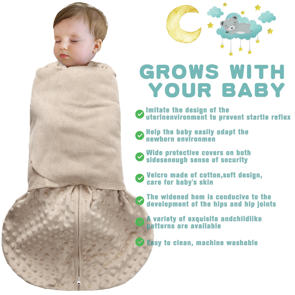BSTOPPT 3-way swaddle wings show arm-in and arm-out options for soothing sleep routines.