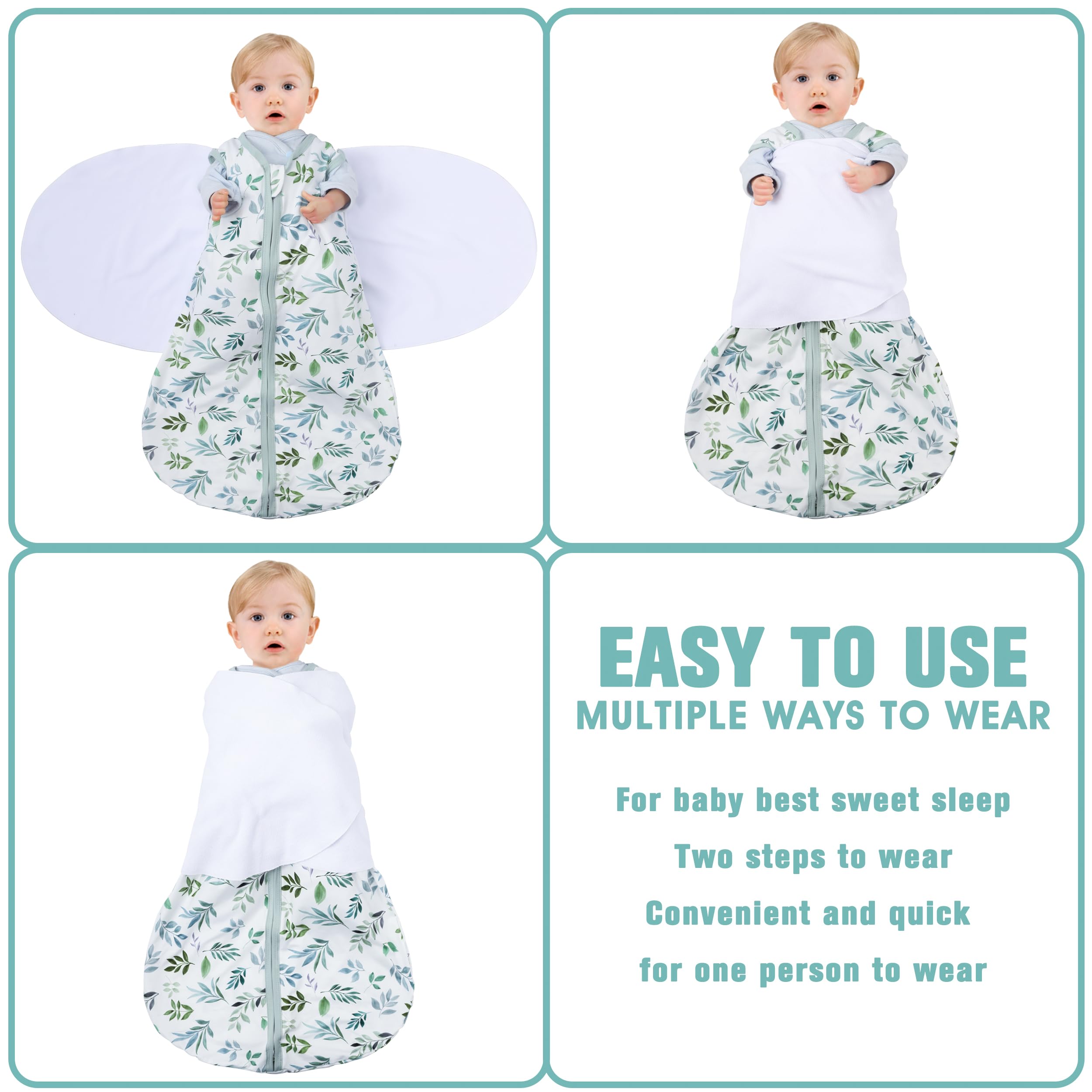 BSTOPPT Newborn Sleep Sack 3-way swaddle shows arm-in, arm-out configurations
