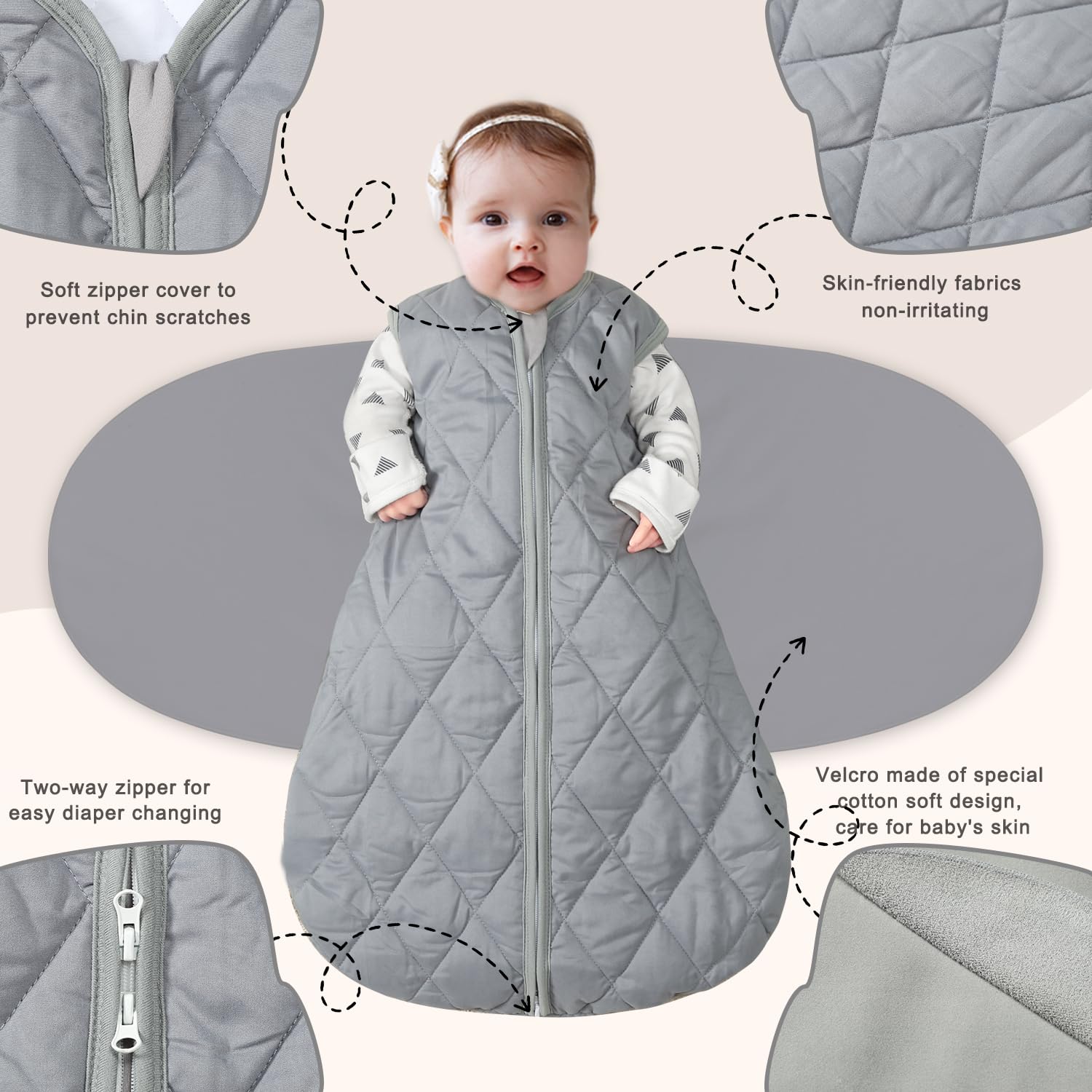 BSTOPPT swaddle in wearable blanket with three-way swaddle options in gray