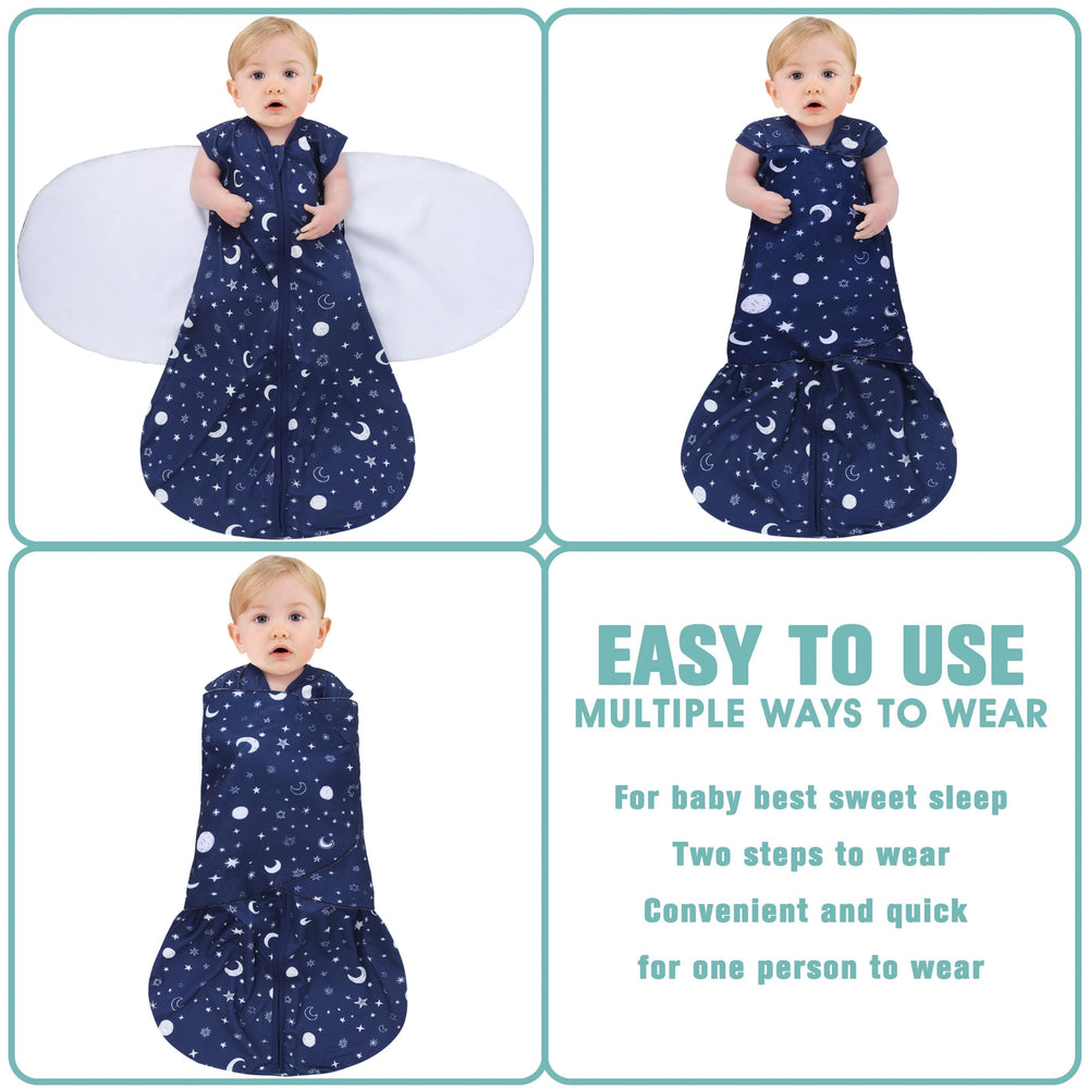 BSTOPPT Newborn Sleep Sack arm-in mode demonstrates secure three-way swaddle.