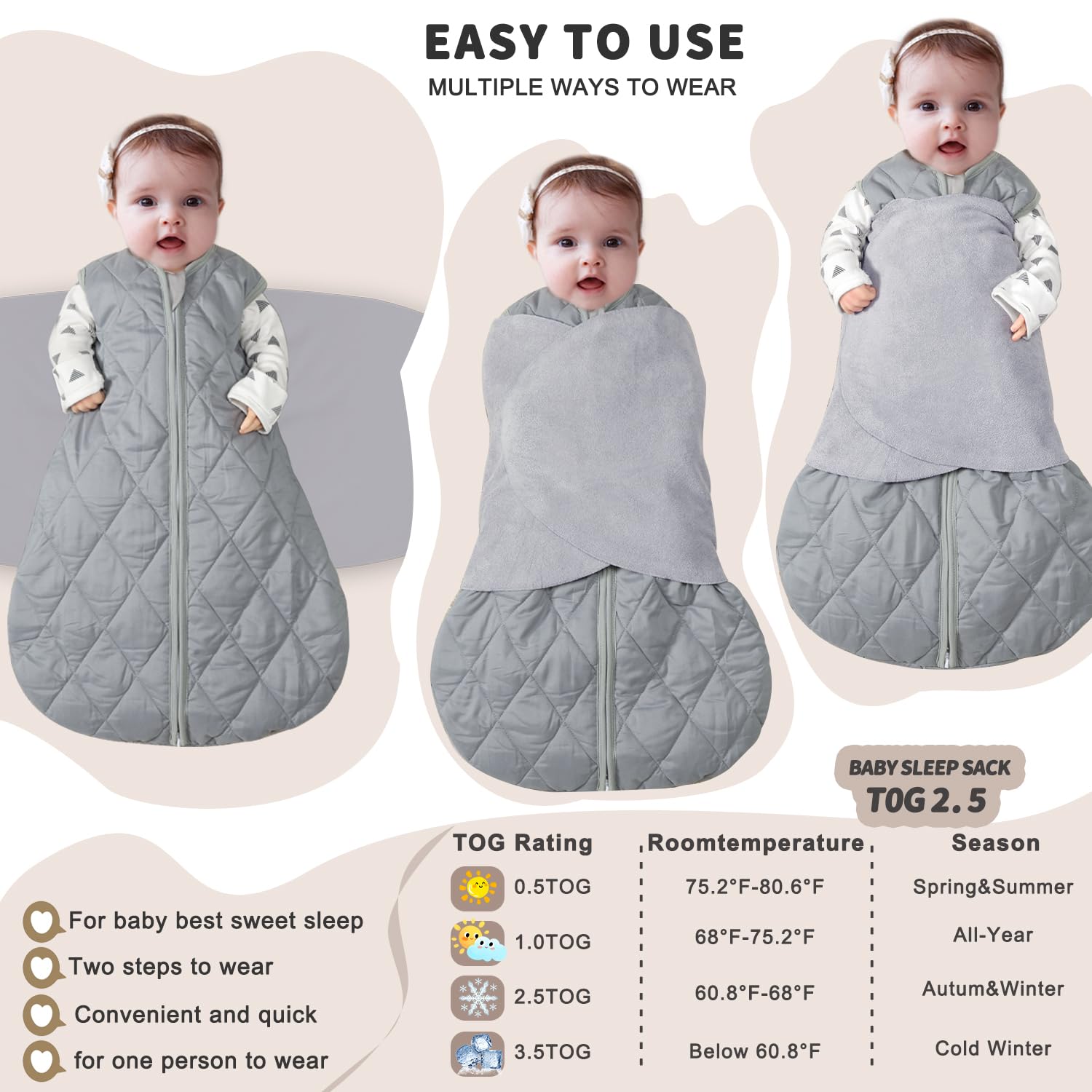 BSTOPPT sleep sack features reverse zipper for easy diaper changes