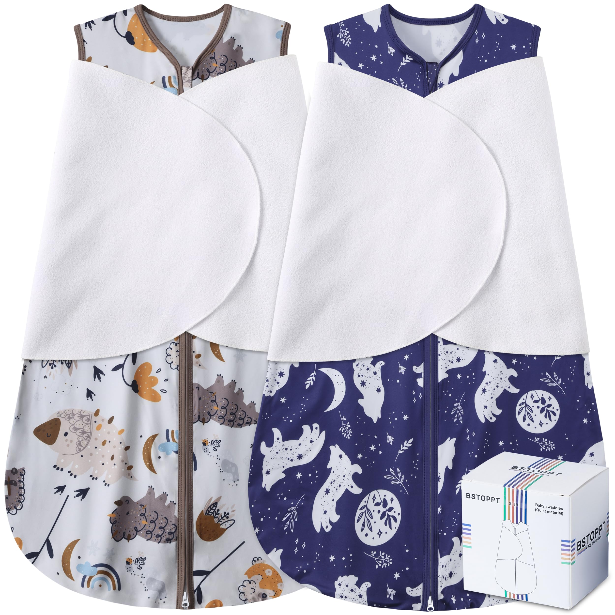 BSTOPPT newborn sleep sack fox-dinosaurs front view for cozy sleep routine