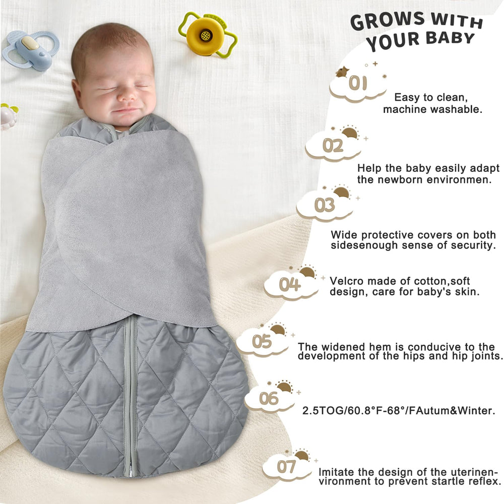 BSTOPPT newborn sleep sack gray swaddle wings enabling secure 3-way swaddling.
