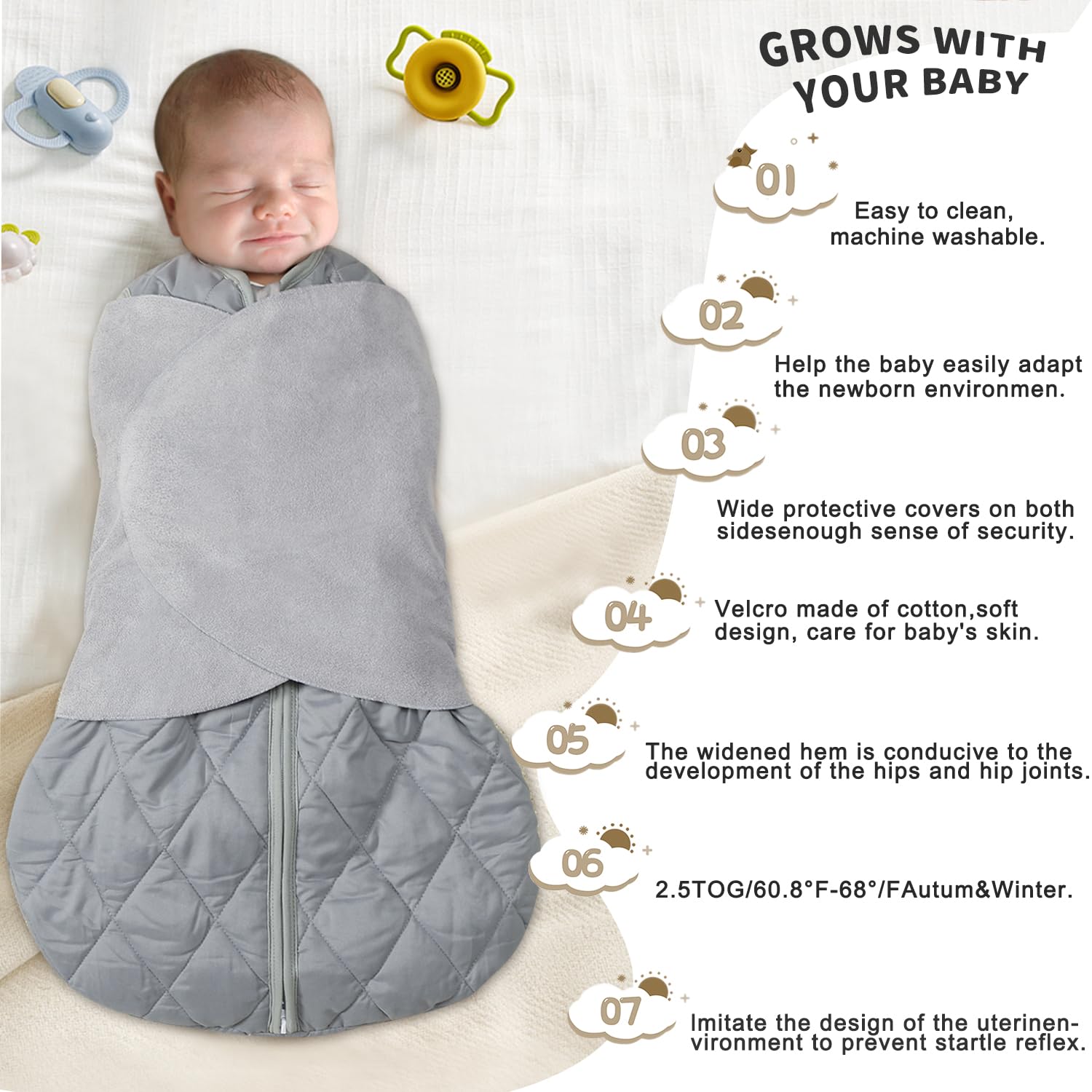 BSTOPPT sleep sack wings adjustable to three swaddle styles for growing babies
