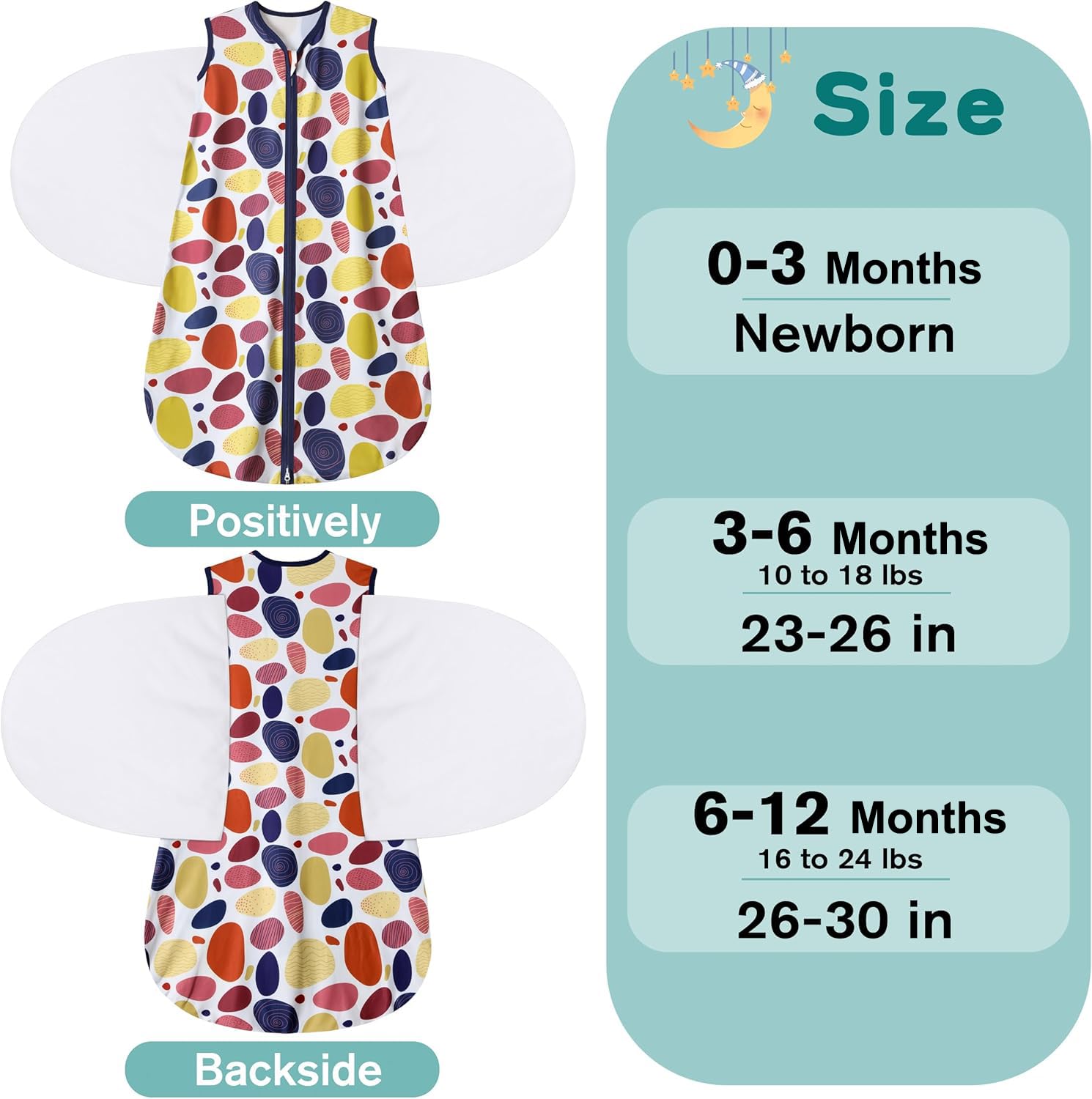 BSTOPPT three-way swaddle demonstrates arm-in and arm-out options.