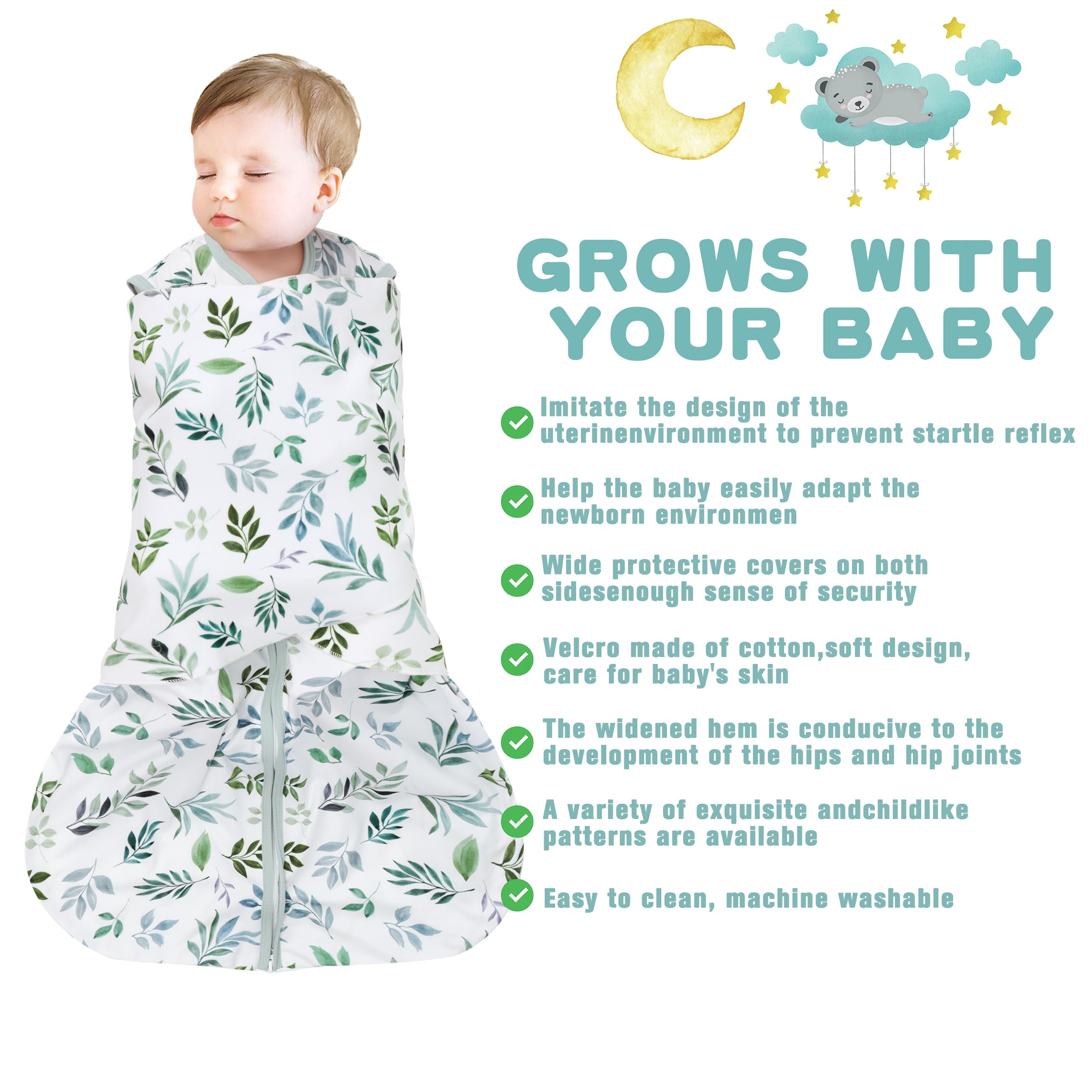 BSTOPPT swaddle wings soft cotton enable gentle, adjustable swaddling.
