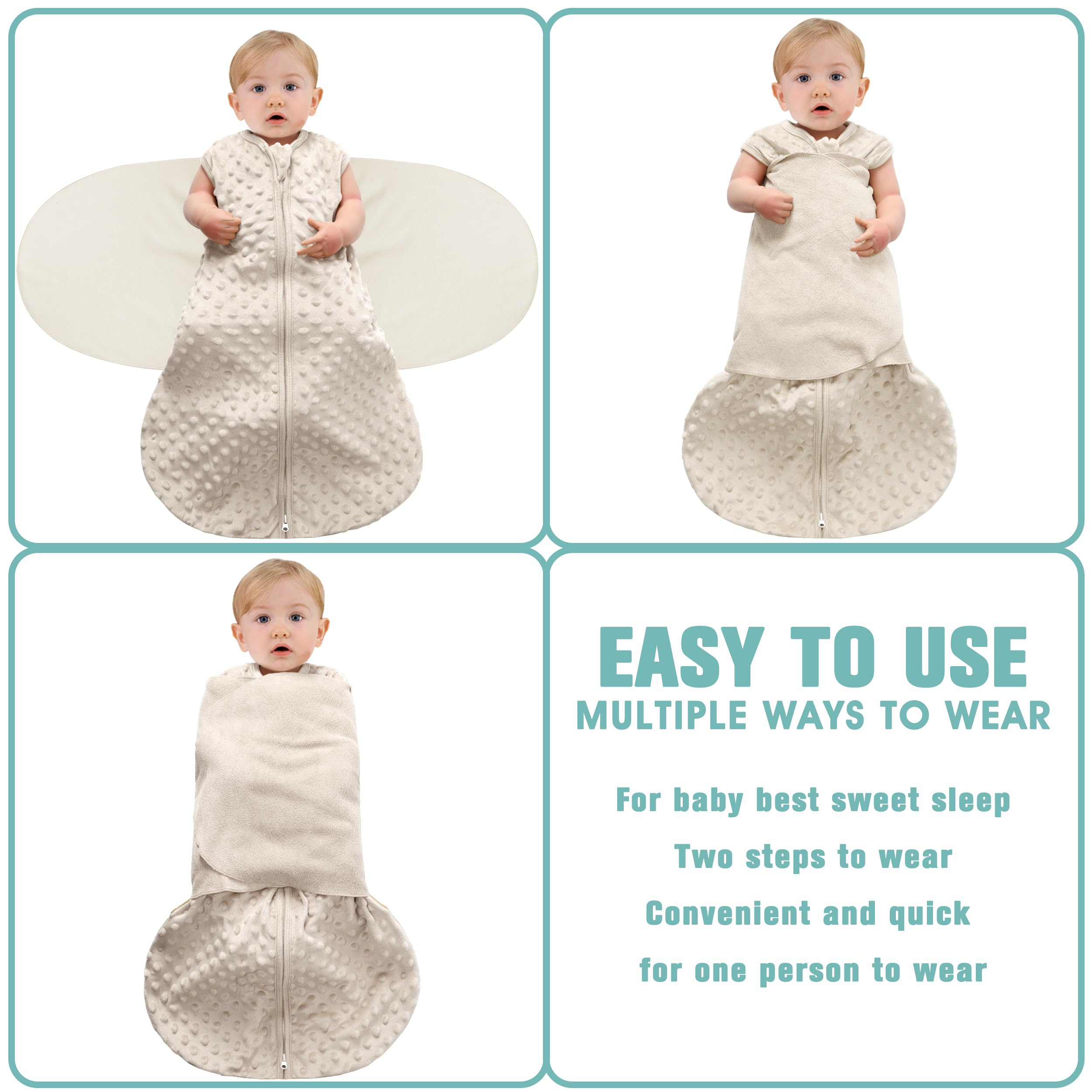 BSTOPPT 3-way adjustable swaddle showing arm-in and arm-out options for versatile sleep