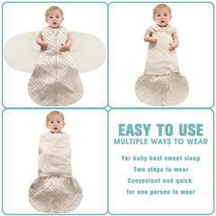 BSTOPPT 3-way adjustable swaddle showing arm-in and arm-out options for versatile sleep