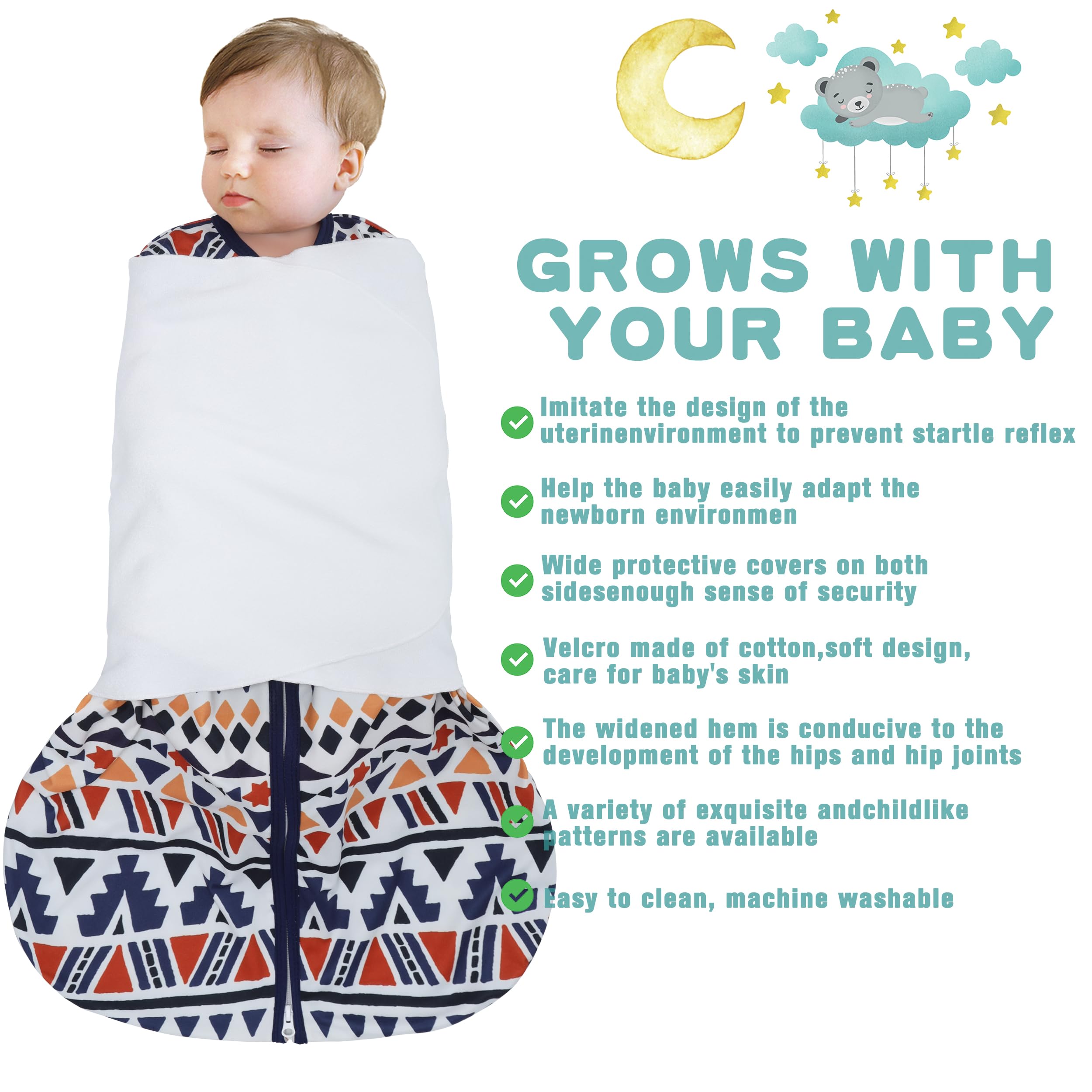 BSTOPPT sleep sack arm-in swaddle for secure, calm settling.