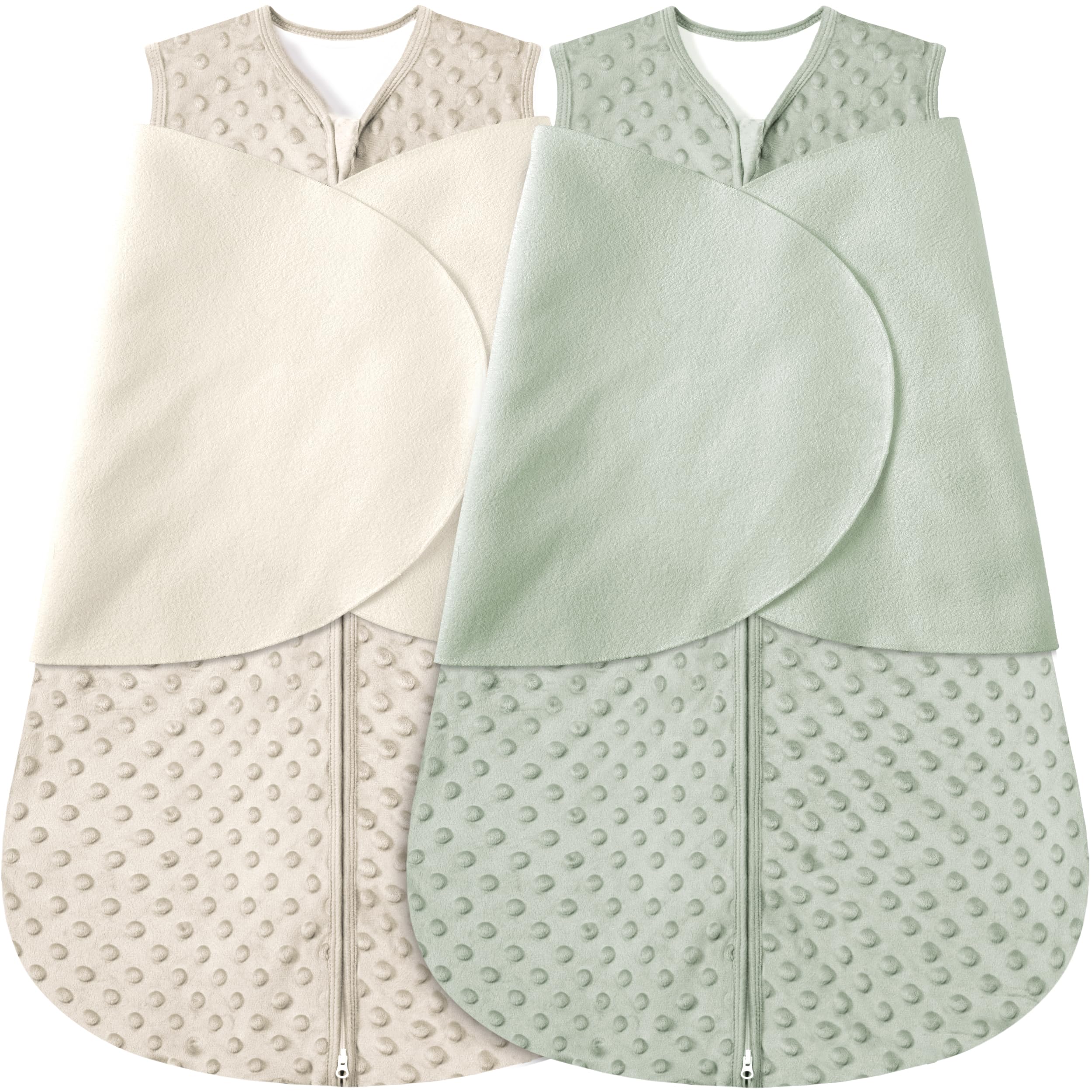 BSTOPPT newborn sleep sack beige and grass green on baby, promoting safe, cozy sleep