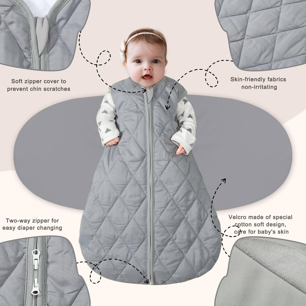 BSTOPPT Newborn Sleep Sack Gray reverse zipper allows diaper changes without undressing.