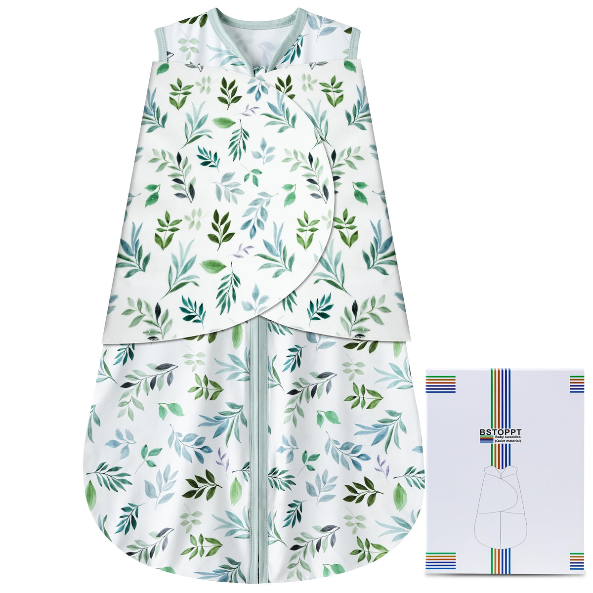 BSTOPPT leaf-design newborn sleep sack swaddle ready for safe, snug sleep.