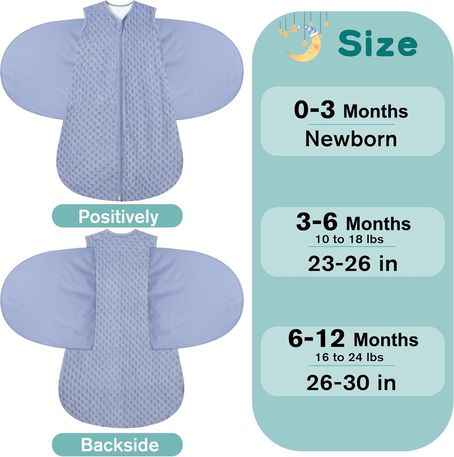 BSTOPT reverse-zip design allows quick diaper changes without unswaddling.