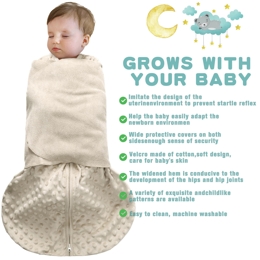 BSTOPT Sleep Sack 3-way swaddle graphic showing arm-in, arm-out options.