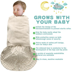 BSTOPT Sleep Sack 3-way swaddle graphic showing arm-in, arm-out options.