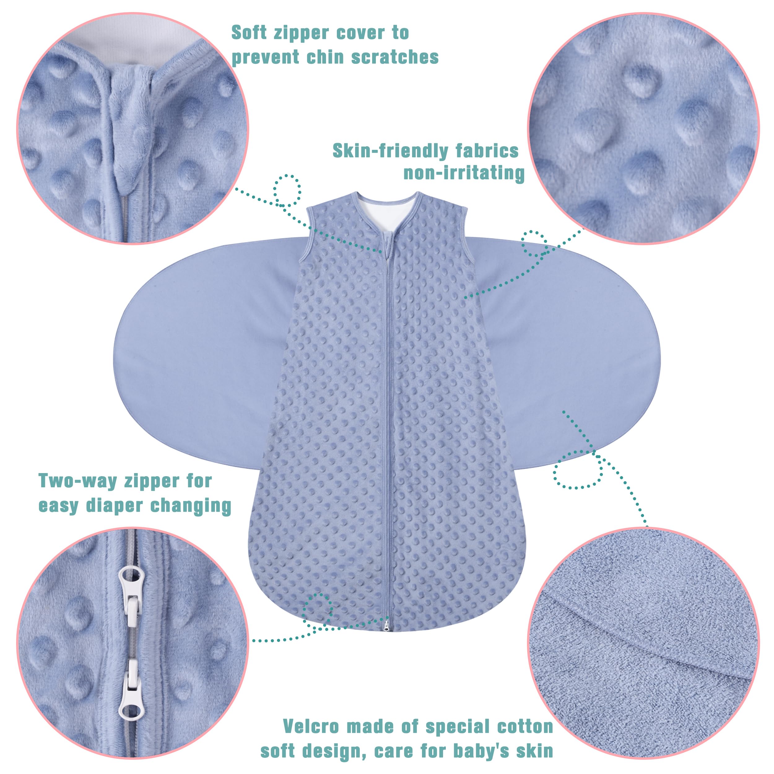 BSTOPT three-way swaddle arm-in option aids transitions and self-soothing.
