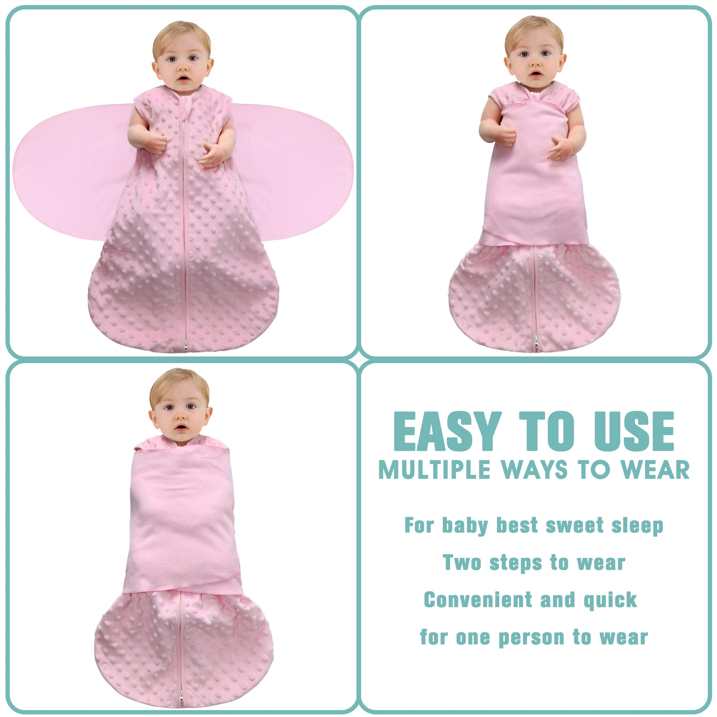 BSTOPPT three-way swaddling arm-in-out option for self-soothing.